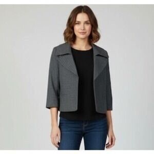 Ann Taylor Womens Grey Virgin Wool Blend Cropped Blazer Jacket Size 2